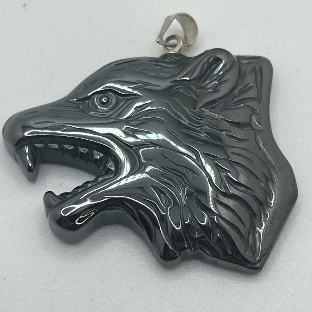 Wolf head Black Hematite Pendant for Statement Necklace. No chain
